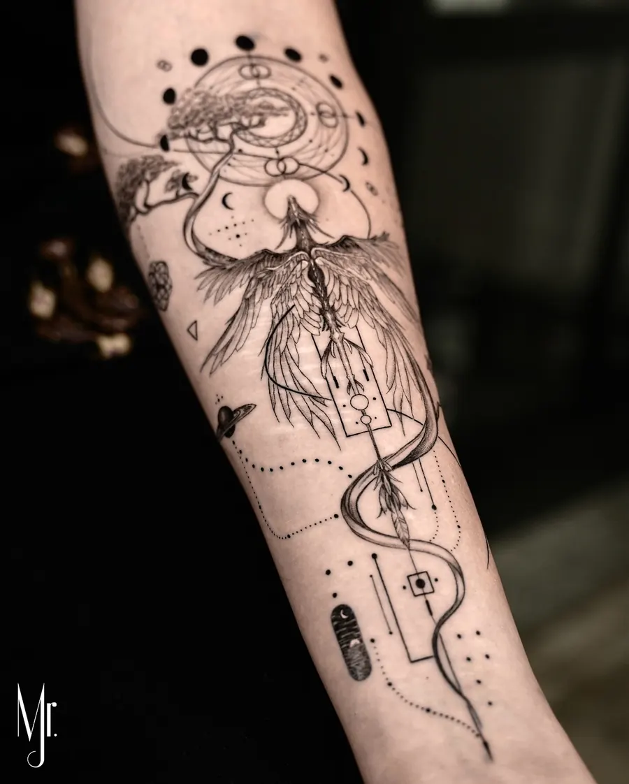 Tatuaż fine line — realizacja 4, autor @mr.j.fineline