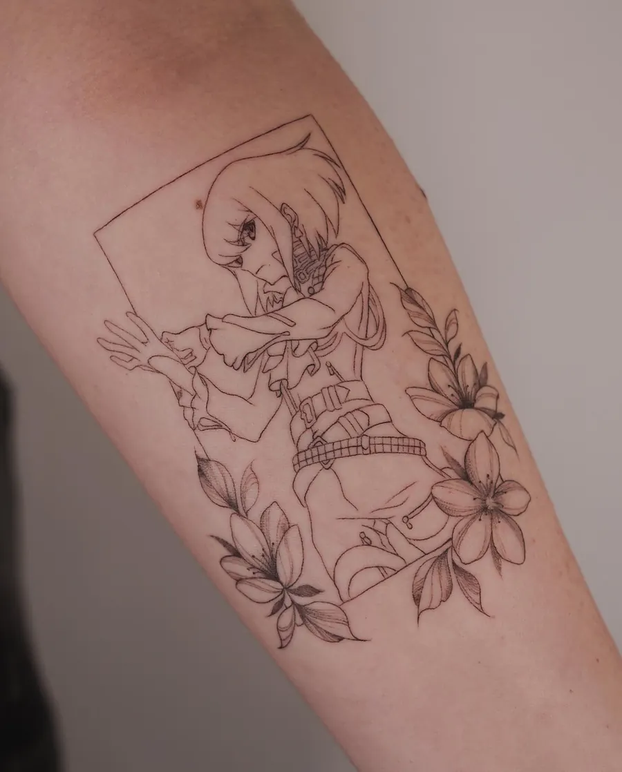 Tatuaż fine line — realizacja 49, autor @geehawkestattoo